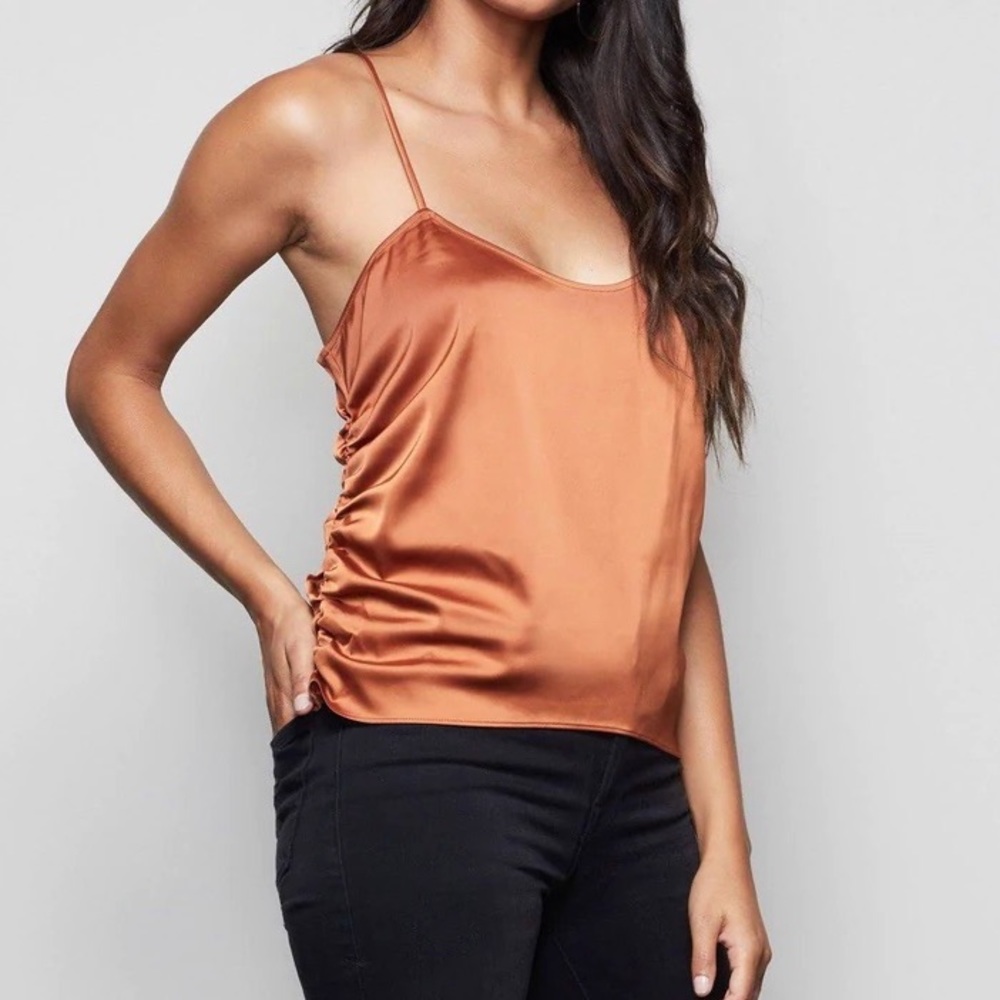 Good American Copper Satin Side Ruched Camisole: Size 1